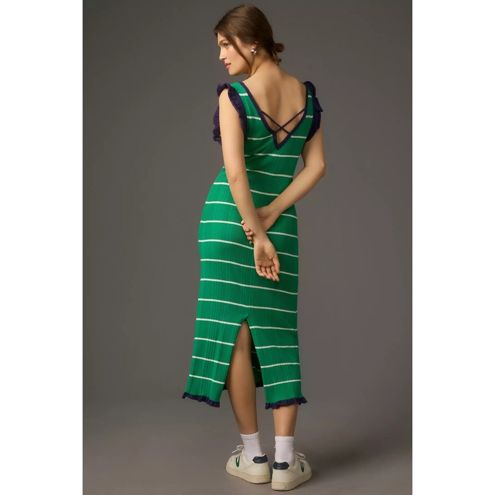 Daily Practice By Anthropologie Green White Stripe Midi Ribbed Dress Size XS - Picture 4 of 8
